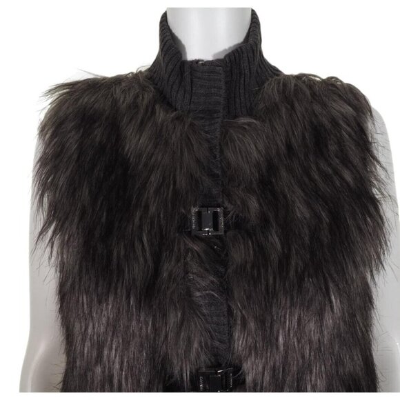 Calvin Klein Vest Faux Fur Size XS Womens Sweater Metal Closures Gray Mock Tunic - Picture 3 of 11
